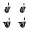 Service Caster 3'' Black Poly Wheel Swivel 7/8'' Expanding Stem Caster Set 2 Brakes, 4PK SCC-EX20S314-PPUB-BLK-2-PLB-2-78 - alternate 1